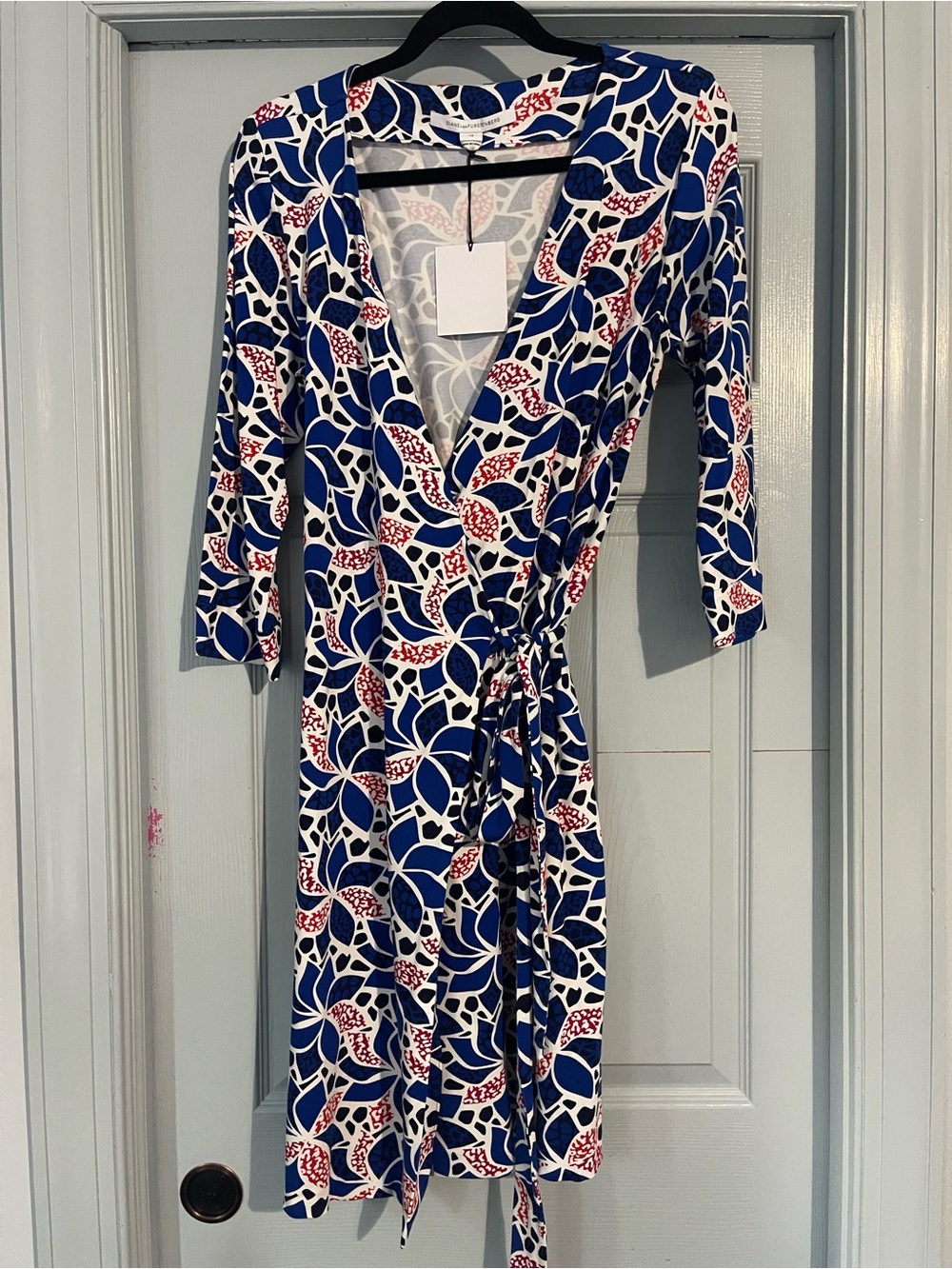 Diane Von Furstenberg Blue White and Red Floral Wrap Dress